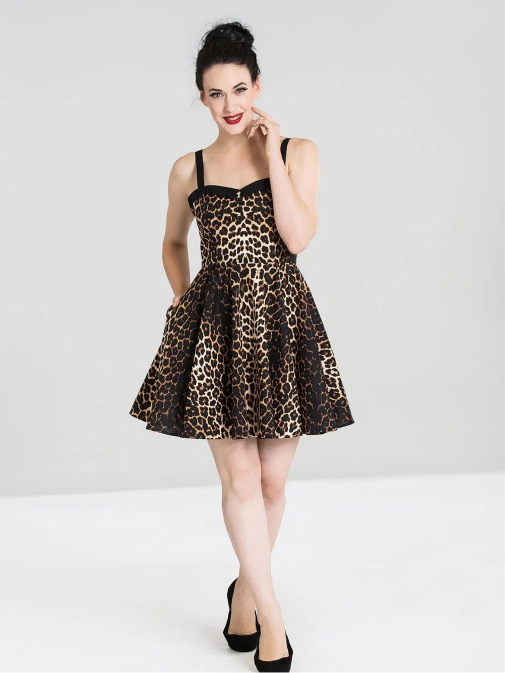 Hell Bunny Leopard Print Skater Dress - Black & Brown
